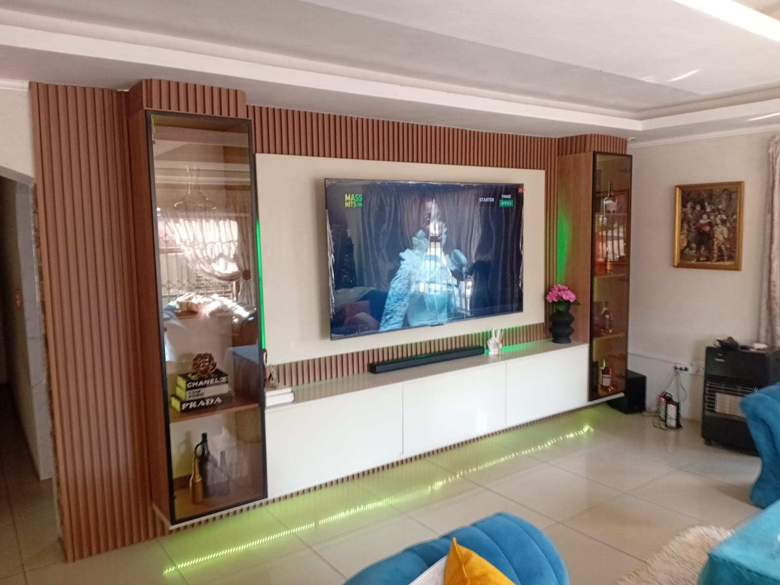 Wood-panel TV media wall