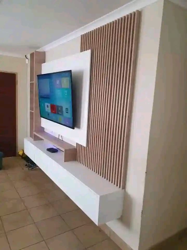 Slat-panel TV feature wall