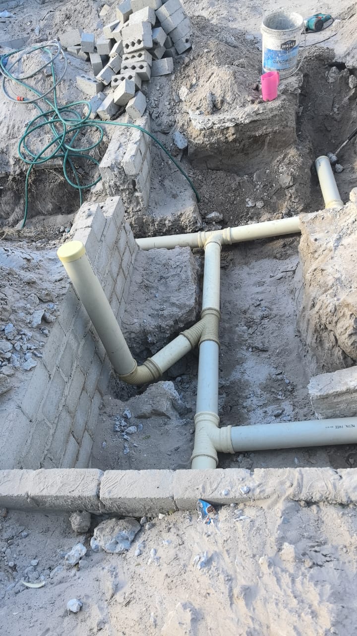 Drainage pipework in foundation